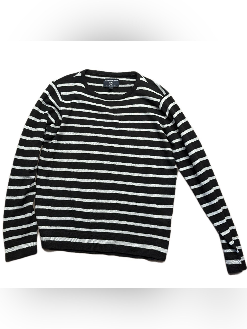 Report Collection Striped Knit Sweater Size L Black White